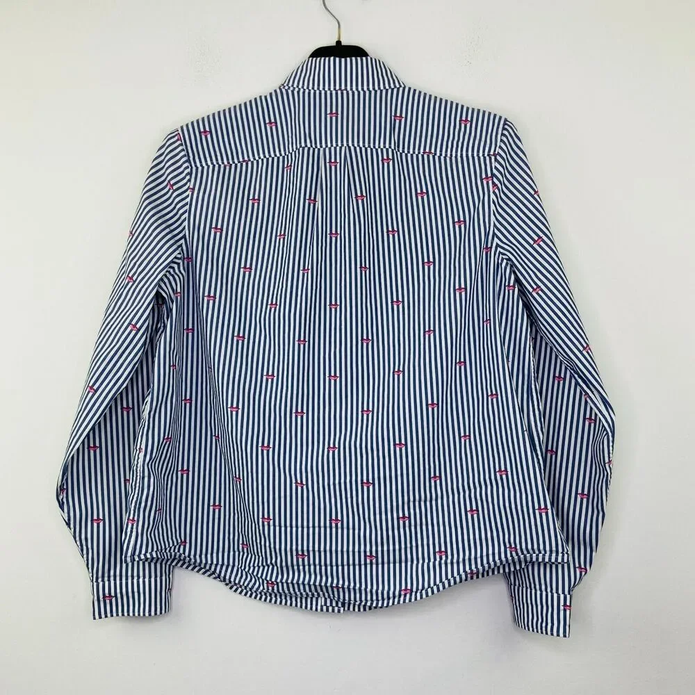 Banana Republic S Shirt Blue White Striped Quinn Boy Button Up Lip Novelty AS7 - Picture 5 of 5